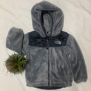 Infant North Face hooded full-zip fleece. Size 12-18 month
